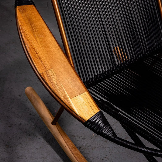 Solido Black Rocking Chair with Copper Frame – Modern Indoor & Outdoor Teak Rocker