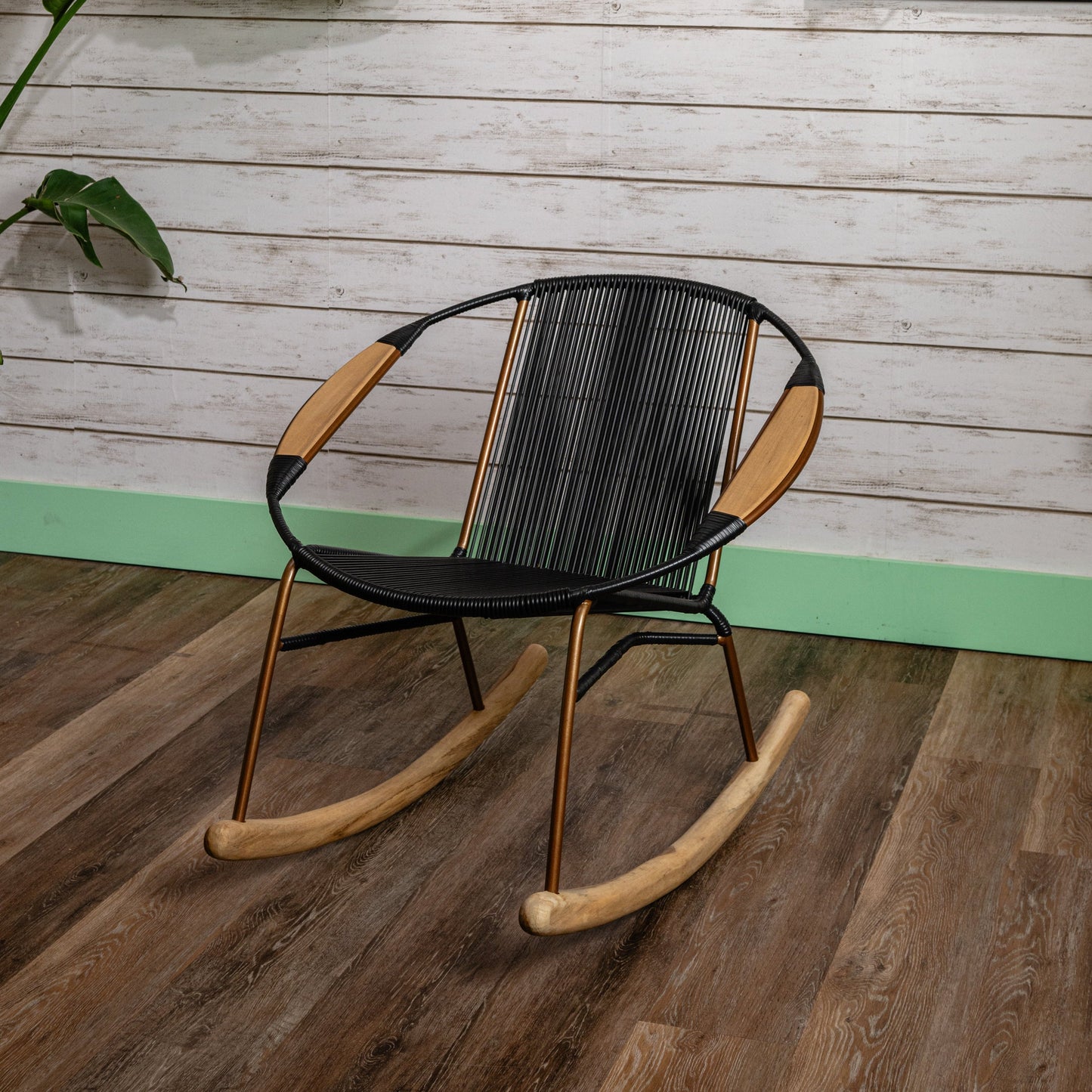 Solido Black Rocking Chair with Copper Frame – Modern Indoor & Outdoor Teak Rocker