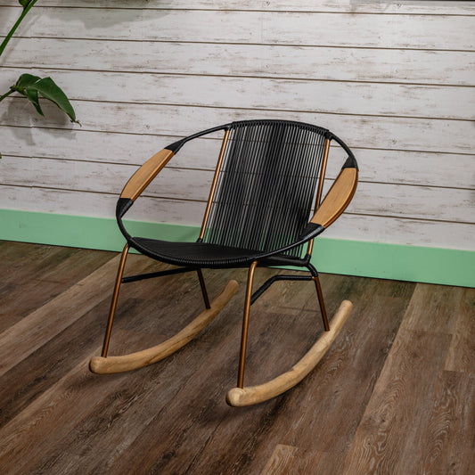 Solido Black Rocking Chair with Copper Frame – Modern Indoor & Outdoor Teak Rocker