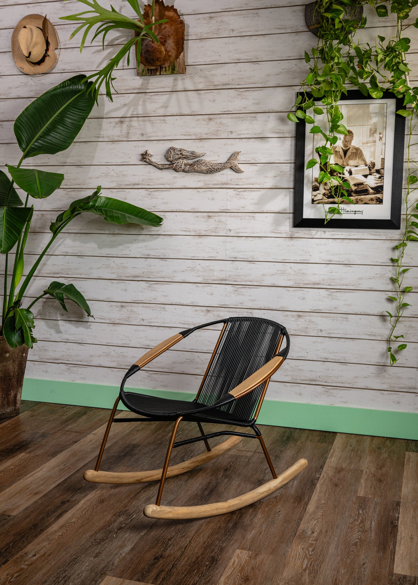 Solido Black Rocking Chair with Copper Frame – Modern Indoor & Outdoor Teak Rocker